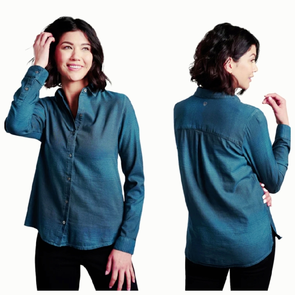 Kuhl Strata Women Long Sleeve Shirt Veridian Blue Ombre Size Medium